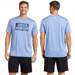 EUC Under Armour HeatGear Logo Tee Blue LG Loose Fit